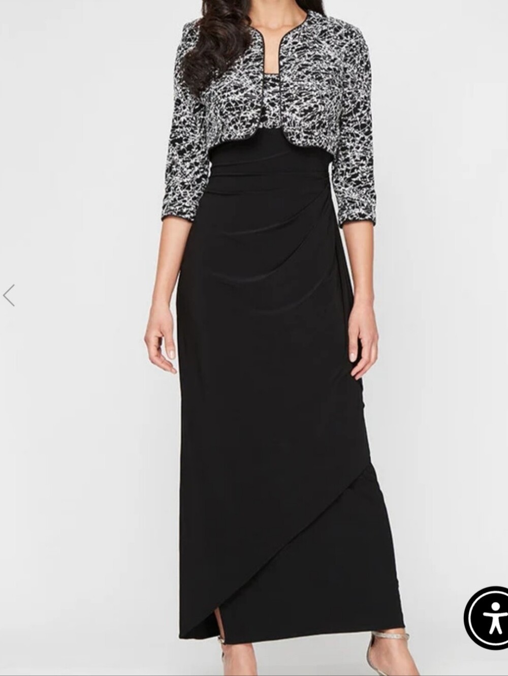 NWT Alex Evenings Size 18 Black & White Formal Evening Gown With Bolero Jacket